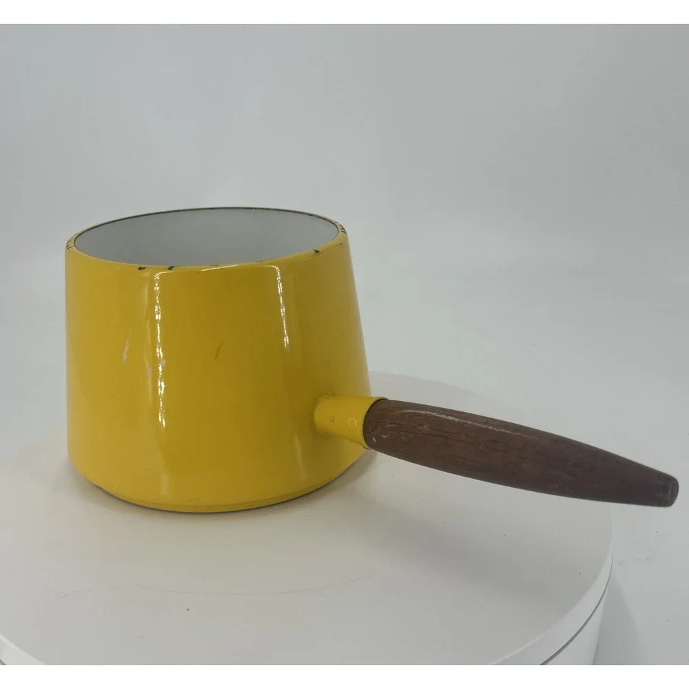 VTG Copco Melting‎ Pot Teak Handle Enameled Yellow Michael Lax Holland Sauce Pan
